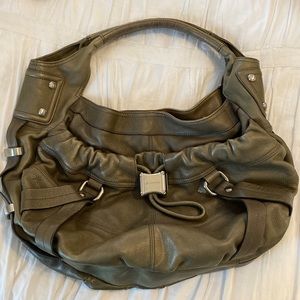 Green B Makowsky Leather shoulder bag with multiple storage compartments